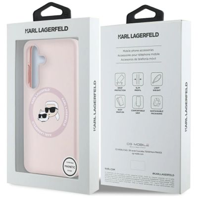 8. Karl Lagerfeld Silikon Double Heads And Circle MagSafe Samsung Galaxy S25 Hülle rosa