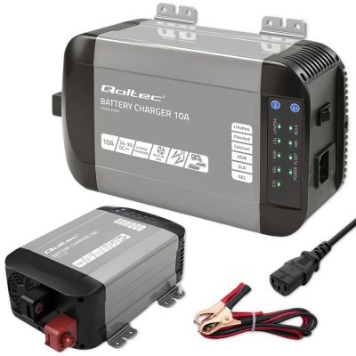 12. Intelligentes Qoltec Monolith-Ladegerät für LiFePO4-, AGM-, GEL- und SLA-Batterien | 10 A | 24 V