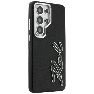 4. Karl Lagerfeld Schutzhülle mit genarbtem Logo aus Metallharz für Samsung Galaxy S26 Ultra – Schwarz