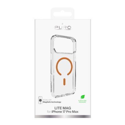 2. Puro Lite Mag TPU+PC Hülle kompatibel mit MagSafe für iPhone 17 Pro Max - Transparent mit orangefarbenem Ring
