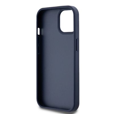 7. DKNY Lederhülle mit Monostreifen und Metalllogo für iPhone 15 / 14 / 13 – Blau