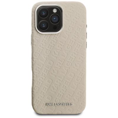 3. Karl Lagerfeld FW Stamped Karl MagSafe Hülle für iPhone 16 Pro – Beige