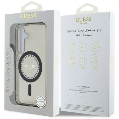 8. Guess Strass-bedruckte MagSafe-Hülle für Samsung Galaxy S25, schwarz