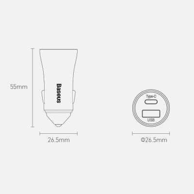 20. Baseus Golden Contactor Pro Quick Charger Auto Ladegerät USB Typ C / USB 40 W Power Delivery 3.0 Quick Charge 4+ SCP FCP AFC grau (CCJD-0G)