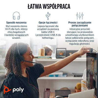 83. Poly Blackwire 3220 Stereo USB-C Headset (schwarz) + USB-C/A Adapter (Großpackung) 8X2J9A6