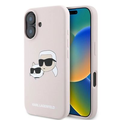 Karl Lagerfeld Silikon Nauble Heads Print MagSafe Case für iPhone 16 Plus - Pink