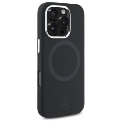 4. Mercedes Silikonhülle mit Ton-in-Ton-Logo und MagSafe-Funktion für iPhone 16 Pro – Schwarz