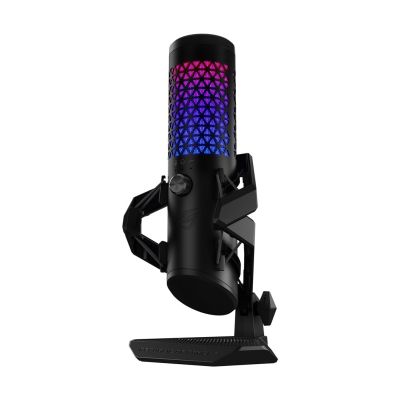 ASUS ROG Carnyx USB-Gaming-Mikrofon (25-mm-Kondensatorkapsel, 192 kHz/24 Bit, Niere, Hochpassfilter, integrierter Popfilter, Metall-Schwingungsdämpfer, Stummschaltung per Knopfdruck, USB, Aura Sync RGB) – Schwarz