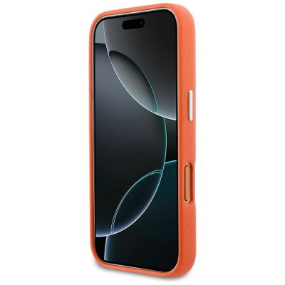 5. Karl Lagerfeld Karl & Choupette Head Pins Saffiano MagSafe Hülle für iPhone 17 Pro - Orange