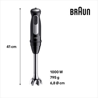3. Braun Stabmixer für den Hausgebrauch, Edelstahl, 1000 Watt, 25 Geschwindigkeitsstufen, Turbo (0X22111504)