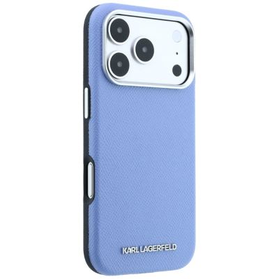 4. Karl Lagerfeld MagSafe-Hülle mit genarbtem, länglichem Logo für iPhone 17 Pro / 18 Pro – Blau