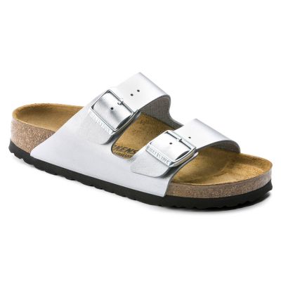 8. Birkenstock Arizona Birko-Flor Silber Damen Pantoletten Regular Wide (1012282)