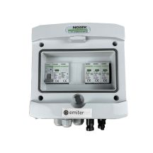 Hermetische DC/AC-Anschlussdose IP65 mit DC-Überspannungsableiter Noark 1000V Typ 1+2, 1 x PV-String, 1 x MPPT // AC-Leistungsbegrenzer Noark Typ 1+2, 10A 1-F