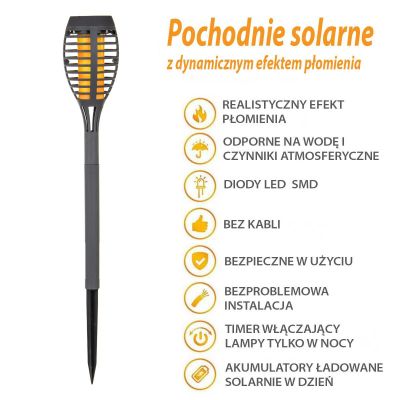 9. Solar-Taschenlampe mit tanzenden Flammen, 12 SMD-LEDs, 7,5 x 7,5 x 46,5 cm, 5er-Set