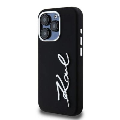 2. Karl Lagerfeld Silikon Metall Script Logo iPhone 15 Pro Max Hülle - Schwarz