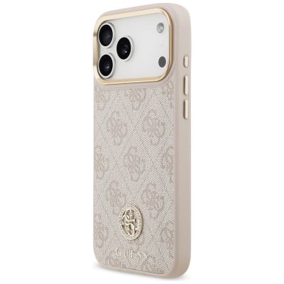 2. Guess 4G Strass Logo & Big Strap Metal Buttons MagSafe Case für iPhone 17 Pro Max - Pink