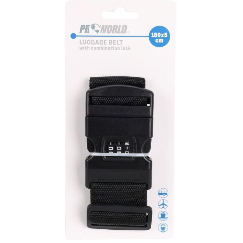 6. Universeller Sicherheitsgurt für Koffer 180 x 5 cm mit Proworld-Code, Schwarz