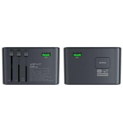 10. Acefast Z1 GaN 75W PD Reiseladeadapter 3x USB-C 2x USB-A - Schwarz