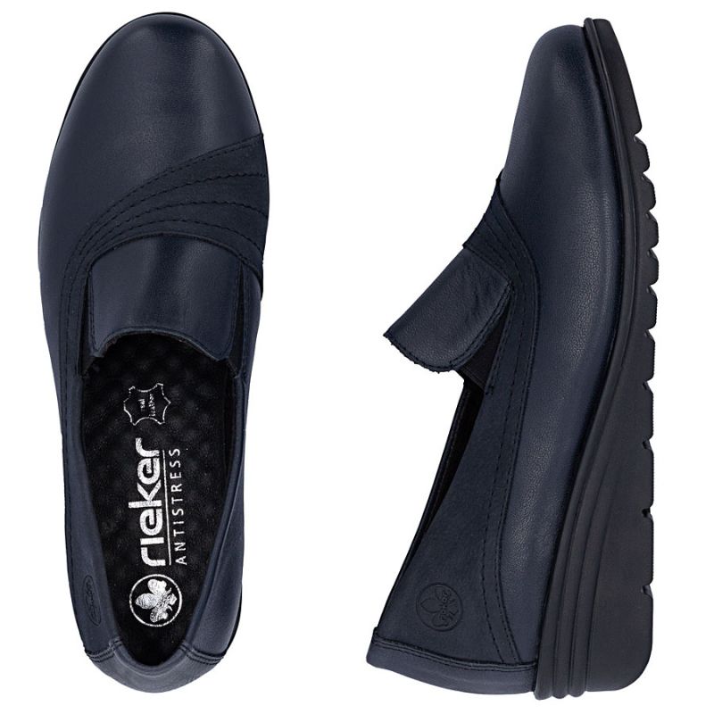 3. Damen-Keilschuhe aus Leder, marineblau, Rieker L5356-14