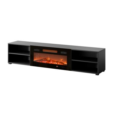 6. POLO TV-Schrank 180x33x39 schwarz + schwarzer Kamin