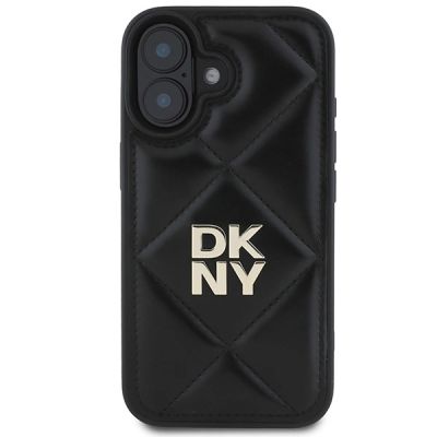 3. DKNY – Gesteppte iPhone 16-Hülle mit Stapellogo – Schwarz