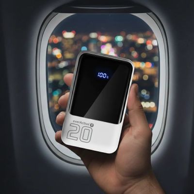 5. EVERACTIVE Powerbank 20.000 mAh, 2x USB, 1x USB-C 22,5 W, QC4+, LCD, Weiß EB-20Q