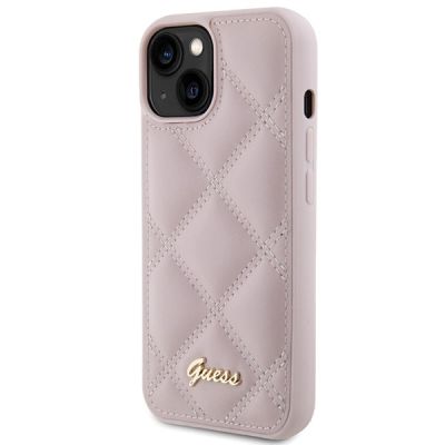 2. Guess Quilted Metal Logo-Hülle für iPhone 15 – Rosa