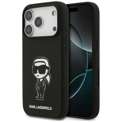 Karl Lagerfeld Silikonhülle mit Karl-Skizze und Logo (MagSafe) für iPhone 17 Pro – Schwarz