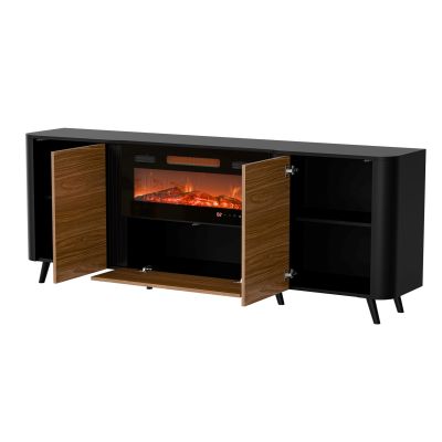 5. VOLARE Kommode 200x39x75 schwarz/walnuss + Kamin