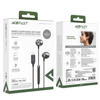 7. Acefast L1 In-Ear-Kopfhörer mit Lightning-Anschluss, Mikrofon und Fernbedienung 1,2 m – Schwarz