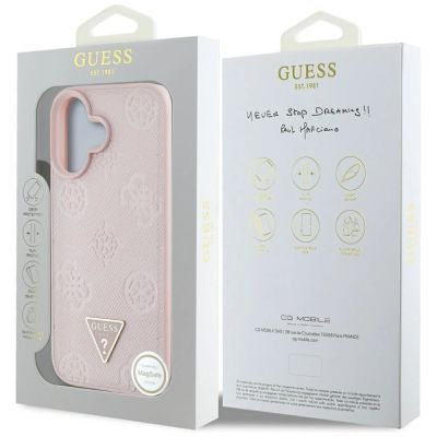 8. Guess Grained Hot Stamp Peony Triangle Logo MagSafe iPhone 16 Hülle - Rosa