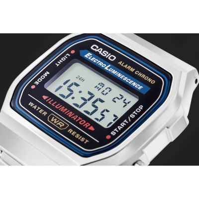 4. Casio A168WA Unisex-Digitaluhr mit Edelstahlarmband, Silber