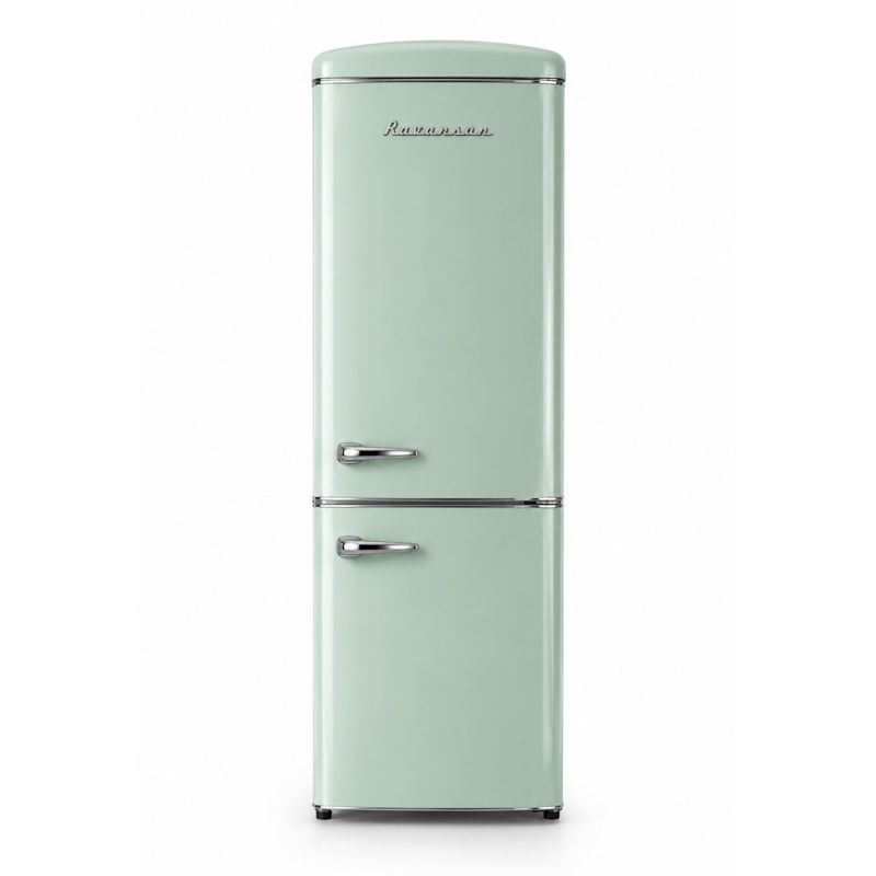 Ravanson LKK-315RM Retro-Kühlschrank 597 mm x 707 mm x 1943 mm | 315 l | No Frost | Energieeffizienzklasse E | Mint