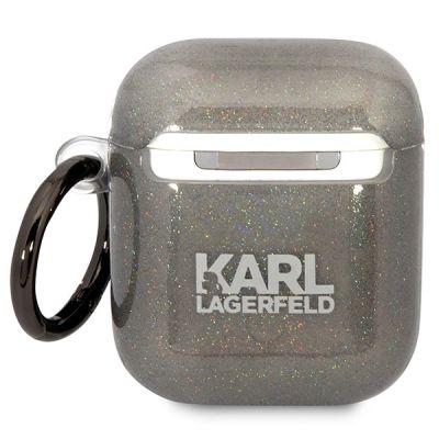 2. Karl Lagerfeld KLA2HNKCTGK Airpods 1/2 Hülle schwarz/schwarz Gliter Karl&Choupette