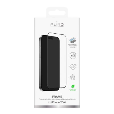 2. Puro Frame Tempered Glass für iPhone 17 Air mit Applikator und schwarzem Rahmen