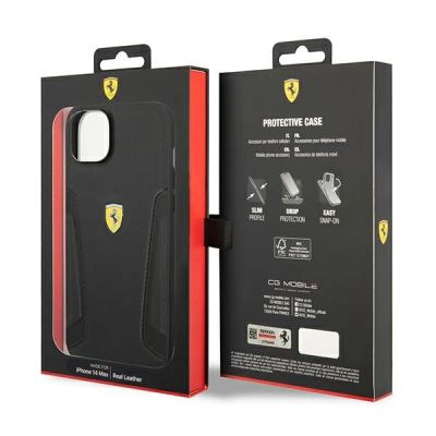 8. Ferrari FEHCP14MRBUK iPhone 14 Plus 6,7" schwarz/schwarz Hartschalenetui Seiten mit Lederprägung