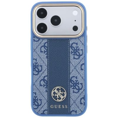 3. Guess 4G MagSafe Hülle mit gestreiften, runden und klassischen Logos für iPhone 17 Pro / 18 Pro – Blau