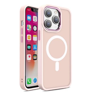 Magnetische, farblich matte Hülle für iPhone 15 Pro Max – Rosa