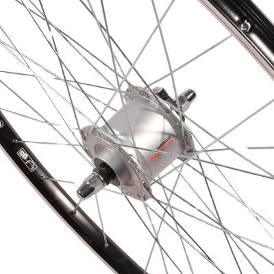 17. 28-Zoll-Vorderrad mit Shimano-Nabe, schwarze Felge