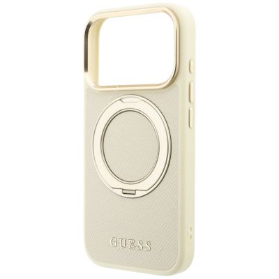 6. Guess Ring Stand 360 Grained Classic Logo MagSafe Hülle für iPhone 18 Pro / 17 Pro - Beige