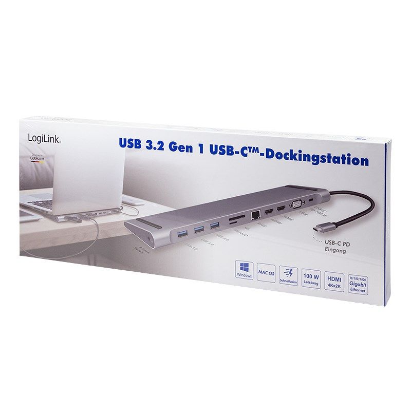 9. LogiLink UA0373 – Kabelgebunden – USB 3.2 Gen 1 (3.1 Gen 1) Typ-C – 100 W – 3,5 mm – 10.100.1000 Mbit/s – Aluminium