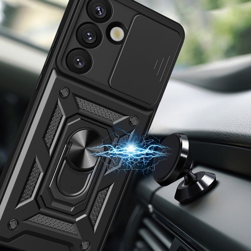 3. Hybrid Armor Camshield Case mit Ständer und Kameraabdeckung für Infinix Note 50 Pro 4G - Schwarz