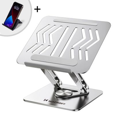 4. Wozinsky WRS-CPY84SS Laptop- und Tablet-Ständer aus Aluminium + gratis Smartphone-Ständer – Silber