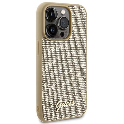 4. Guess Disco Metal Script Hülle für iPhone 15 Pro – Gold