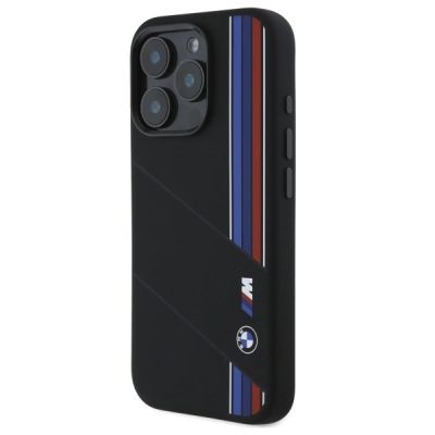 2. BMW Silikon Cut Tricolor Lines MagSafe Hülle für iPhone 16 Pro – Schwarz