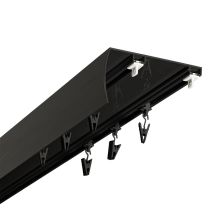 DOPPELTE ALUMINIUM-DECKENSCHIENE MIT BLENDE, BREITER ABSTAND ZWISCHEN DEN LAUFEN 102 MM, GLEITER MIT FALTENHAKEN, 300 CM, SCHWARZ, KOWALSKI