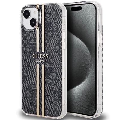 Guess IML 4G Gold Stripe Hülle für iPhone 15 Plus / 14 Plus – Schwarz