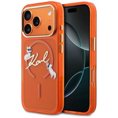 Karl Lagerfeld IML Choupettes Karl Script Logo MagSafe Hülle für iPhone 17 Pro Max - Orange