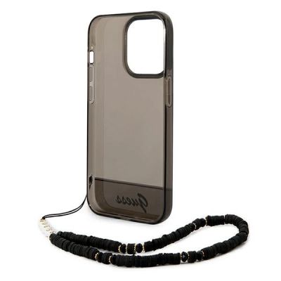 6. Guess Translucent Pearl Strap Case für iPhone 14 Pro - Schwarz