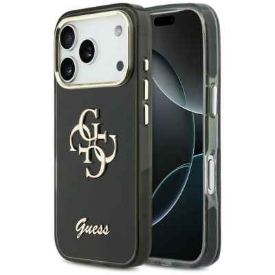 Guess IML 4G Script Metallhülle für iPhone 17 Pro Max – Schwarz